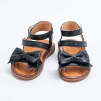 Sandalias de punta abierta con decoración de lazo de color sólido para niña pequeña  Negro