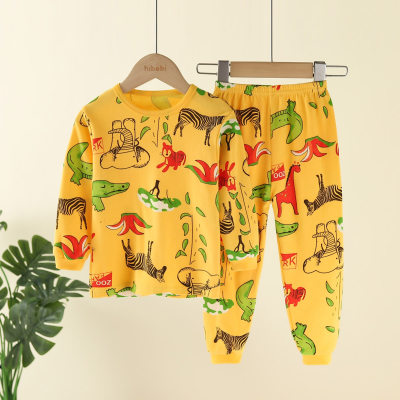 2-piece Toddler Boy Pure Cotton Allover Dinosaur Pattern Long Sleeve Top & Pants Pajama Set