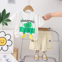 Infant baby cartoon cute short-sleeved summer thin T-shirt boys and children's clothing two-piece set manufacturer one piece drop shipping  White