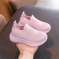Chaussures de sport à semelle souple à enfiler de couleur unie pour enfants  Rose