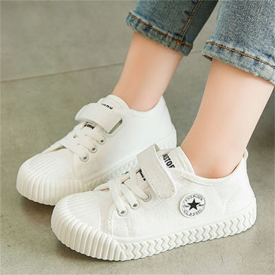 Scarpe di tela per scarpe bianche con velcro stella per bambini
