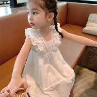 Vestido de verano para niñas muy pescado, vestido fino sin mangas, vestido de princesa blanco para niñas EX899  Blanco