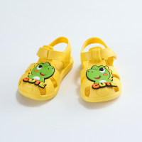 Toddler Solid Color Dinosaur Pattern Hollow Out Velcro Sandals  Yellow