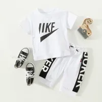 Toddler Boy Letter Graphic T-shirt & Shorts  White