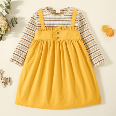 Toddler Stripes Color-block 2 In1 Long Sleeve Dress