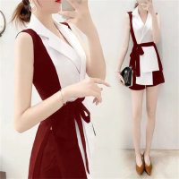 2PCS Western-style suits, fashionable suit shorts  Red