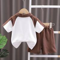 Boys summer suit 2024 new style cool children's fashionable summer short-sleeved polo shirt sports clothes  Brown
