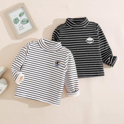 Toddler Boy Striped Stand Up Collar Long Sleeve T-shirt
