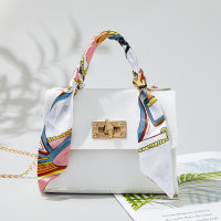 Girls' Solid Color Silk Scarf Decor Messenger Bag  White