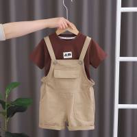 Summer new style boy's overalls suit children's casual fashion solid color short-sleeved two-piece baby comfortable clothes  Red