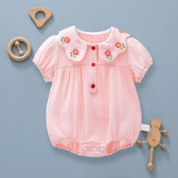 Baby clothes, summer jumpsuits, fashionable baby girl pure cotton princess clothes, summer full moon hundred days thin rompers  Pink