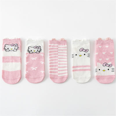 Set de 5 piezas de calcetines con lazo de Hello Kitty para niños medianos y grandes