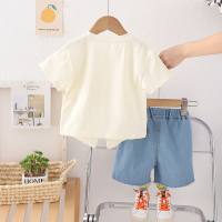 Girls summer shirt suit 2024 new style children's baby summer children's triangle Tang suit short-sleeved suit  Beige