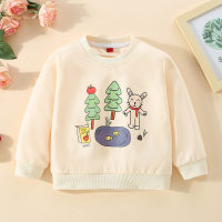 Toddler Girl Solid Color Cartoon Print Pullover Hoodie  Apricot
