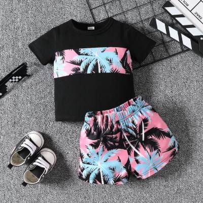 Infant and toddler boy's tree print spliced T-shirt set two-piece foreign trade children's clothing