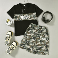 Boys suit short-sleeved shorts two-piece camouflage sports boy T-shirt casual wear summer  Olive green
