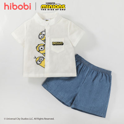Minions × hibobi Boy Baby Printed White Shirt & Denim Shorts Suit