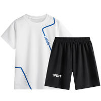 Boys' summer sports suit T-shirt thin size quick-drying clothes for middle and large children children's short-sleeved shorts two-piece suit T-shirt shorts  White