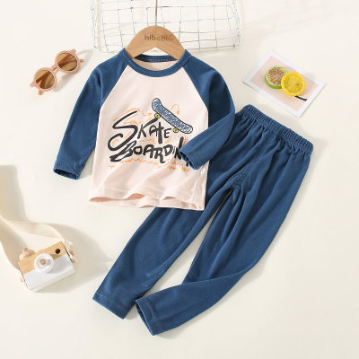 2-piece Toddler Boy Color-block Letter Printed Long Sleeve T-shirt & Matching Pants