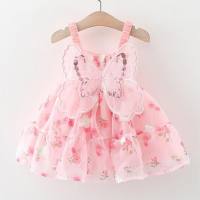 Summer new embroidered flower chiffon wings suspender skirt  Pink