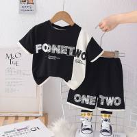 Boys summer clothes splicing short sleeves 2024 new small and medium-sized children's clothes Korean version baby summer clothing children's summer suit  Black
