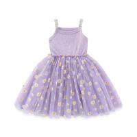 Summer children's suspender mesh skirt girls small Zou Ju floral skirt children's dress  Purple