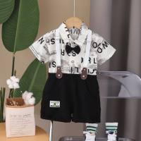 2024 Summer New Boys Full Print Shirt Short Sleeve Suit Boys Casual Overalls Two-piece Suit  White