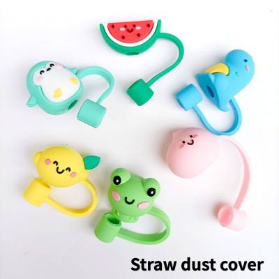 Cartoon dust cap soft glue dust plug universal glass stainless steel straw 7-8mm straw cover ins style
