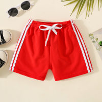 Toddler Boy Solid Color Stripe Pattern Shorts  Red