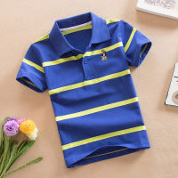 Pure cotton children's short-sleeved T-shirt summer children's clothing striped POLO shirt  Blue