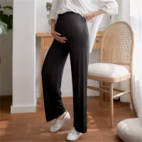 Maternity wide-leg pants plus size women's outer wear straight drape maternity wide-leg pants  Black