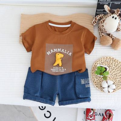 Boys summer new two-piece suits letter dinosaur baby clothes trendy children's summer handsome short-sleeved suits