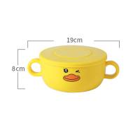 Vaisselle en acier inoxydable 304 petit canard jaune pour enfants, dessin animé pour nouveau-né, anti-chute, pas chaud avec poignée, bol à soupe  Multicolore