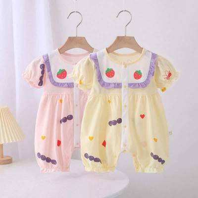 Baby girl summer clothes short-sleeved pure cotton baby jumpsuit stylish super cute romper crawling clothes