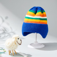 Gorro de lana colorido para niñas y niños, gorro cálido con protección para los oídos  Azul