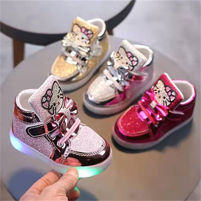 Zapatos luminosos transpirables con diamantes de imitación de princesa Hello Kitty para niños