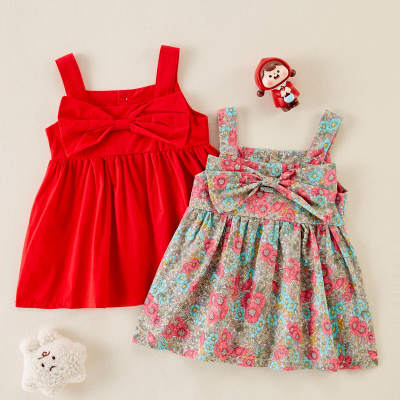 hibobi Girl Baby Pastoral Print Bow Camisole Dress