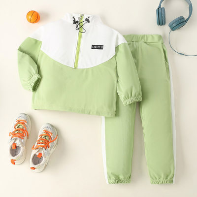 2-piece Kid Girl Color-block Patchwork Zipper Front Sweatshirt & Matching Pants