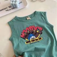 100% cotton boys and girls vest T-shirts summer new children's tops casual loose Korean style trendy fashion  Green