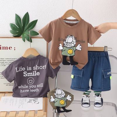New summer style for small and medium-sized children, fashionable and stylish fat cat short-sleeved suit, trendy boys' casual short-sleeved suit