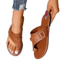 Large size women's flat sandals casual simple comfortable non-slip solid color  Brown