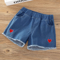 Girls denim shorts summer middle and large children's wear beach pants white outer wear loose hot pants little girls pants  Blue