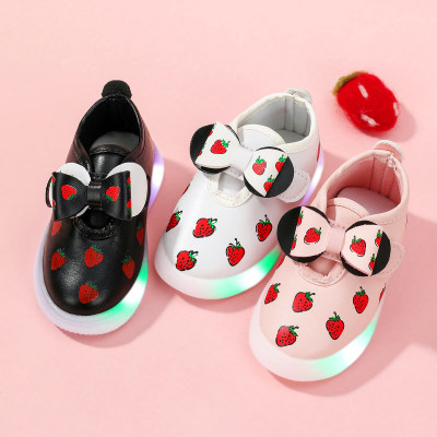 Toddler Girl Strawberry Pattern Bowknot Decor Velcro Sneakers