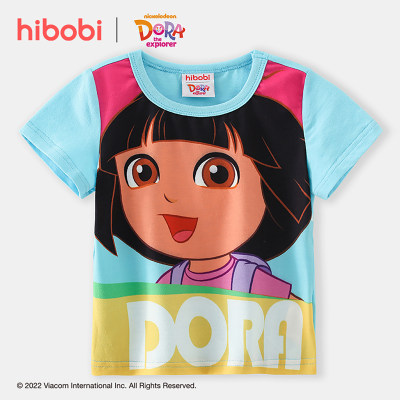 hibobi x Dora Toddler Girls Cute Casual Printing Contrast Colored T-shirt