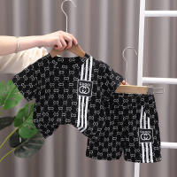 New boys summer suit, handsome children, fashionable clothes, baby summer short-sleeved two-piece set, trendy  Black