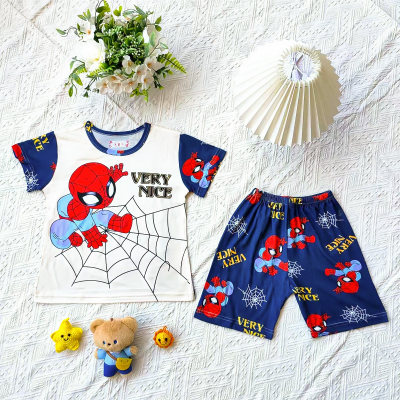 2-piece summer children's suit daily casual T-shirt short-sleeved cartoon thin boy green home clothes pajamas