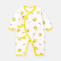 New style newborn clothes baby four seasons jumpsuit little yellow duck strap romper baby boneless cotton crawling clothes  White