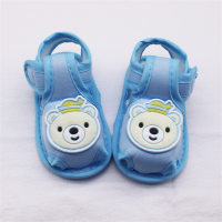 Sandales à semelle souple pour bébé, couleur unie, motif ours  Bleu