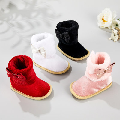 Baby Girl Bowknot Decor High-top Soles Velcro Cotton-padded Shoes