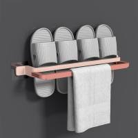 Slippers rack, shoe rack, punch-free bathroom storage artifact, drainable, foldable bathroom storage rack, wall-mounted home  Pink